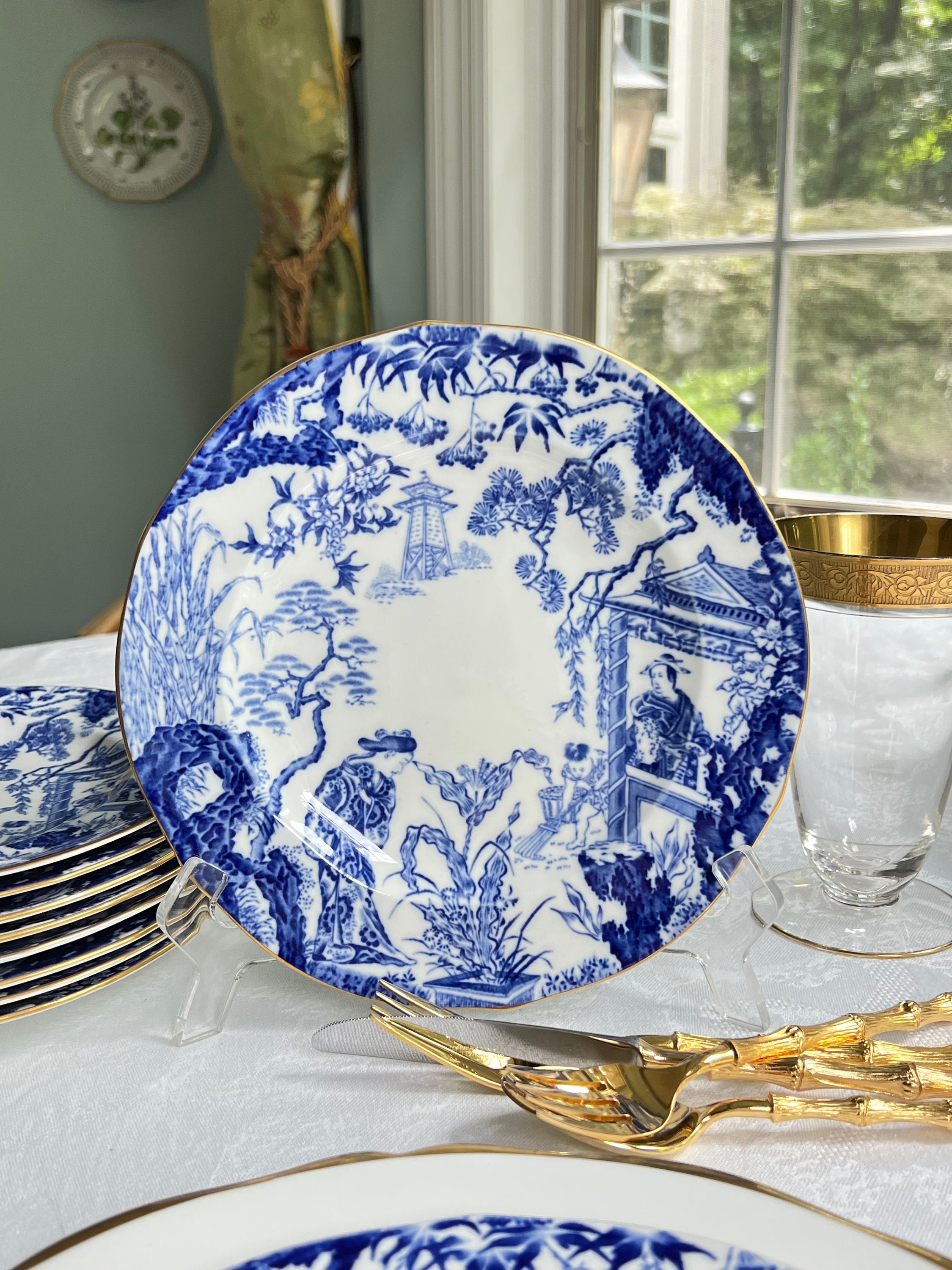 10 Royal Crown Derby Mikado Blue Salad Plates // Set of 10 // Blue
