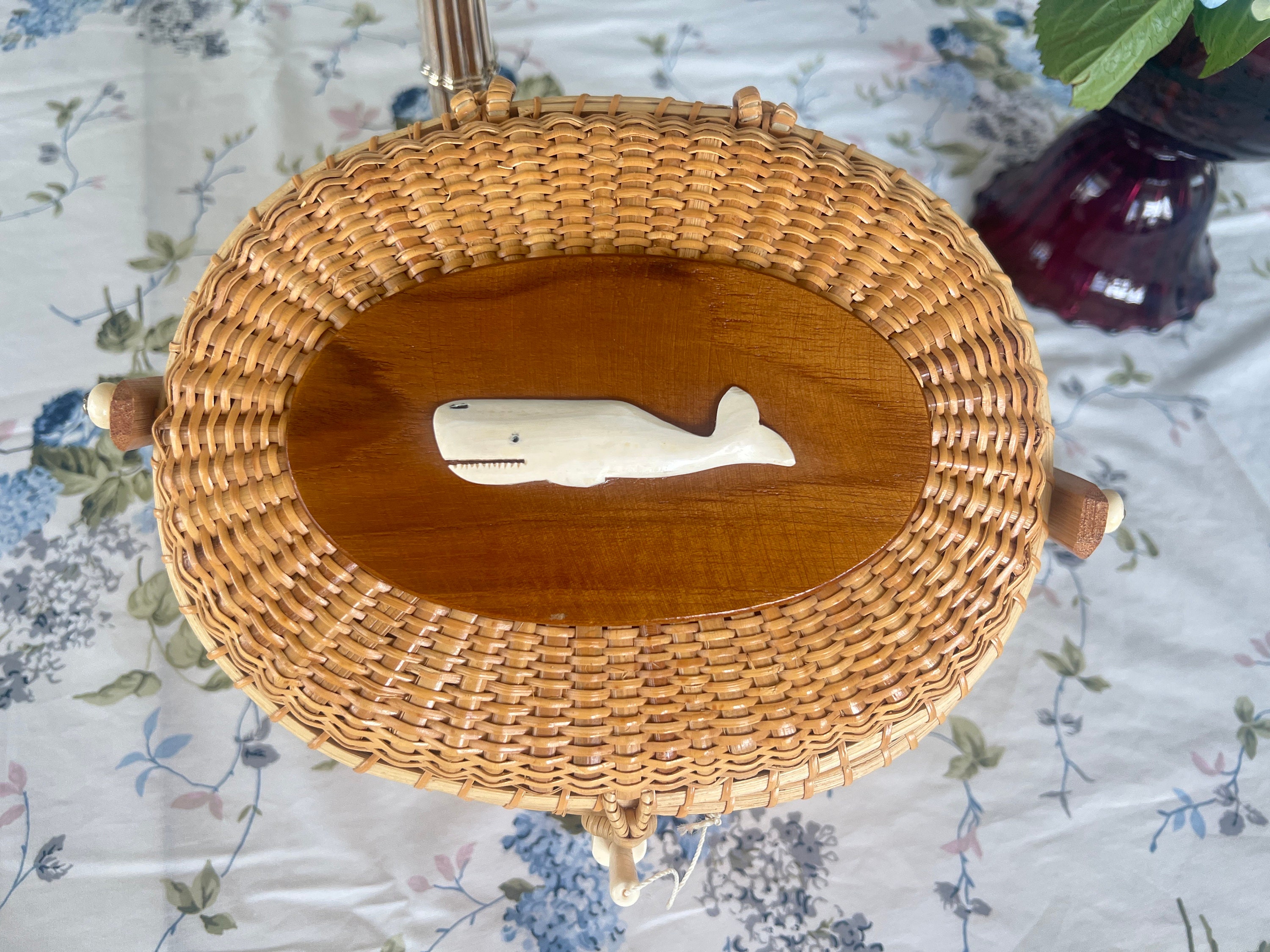 Nantucket Style Basket With Whale Appliqué // Basket Purse
