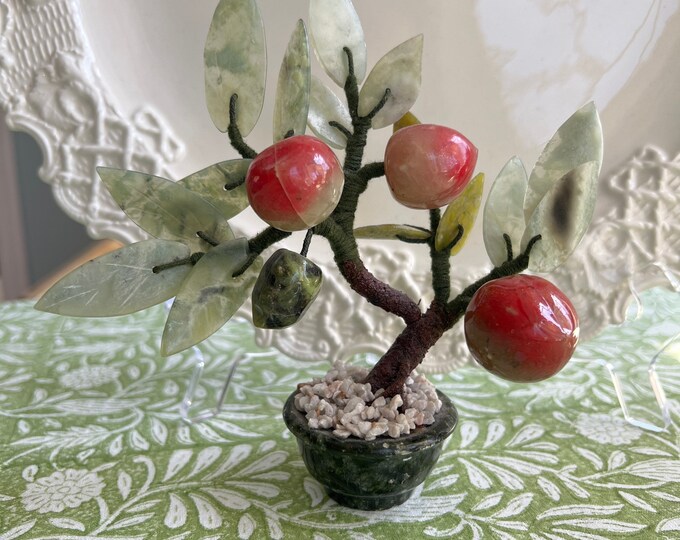 Vintage Jade Tree With Plums // Stone Bonsai With Stone Fruits Etsy