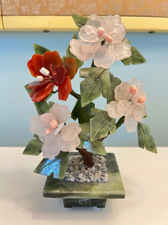 Vintage Jade Tree // Stone Bonsai // Midcentury // Pink Quartz Etsy