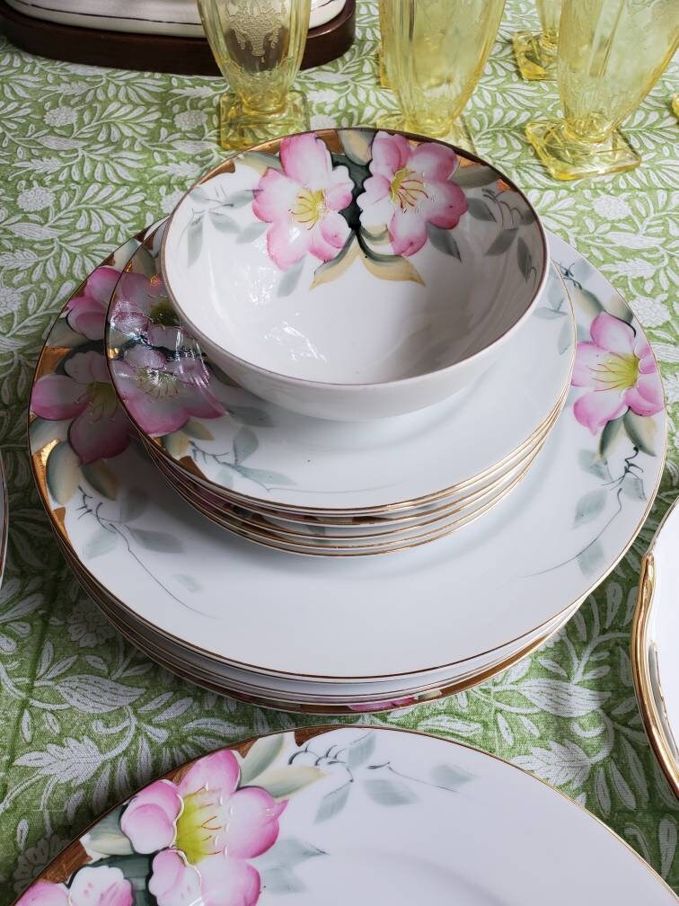 Vintage Mini Set of Fine China by Noritake // Hand Painted Pink