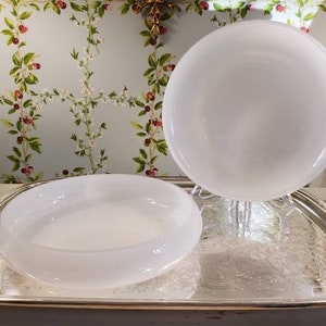 Beautiful pair of white opaline glass bowls // low bowl // art glass // white cased glass // decorative glass // centerpiece bowls // float