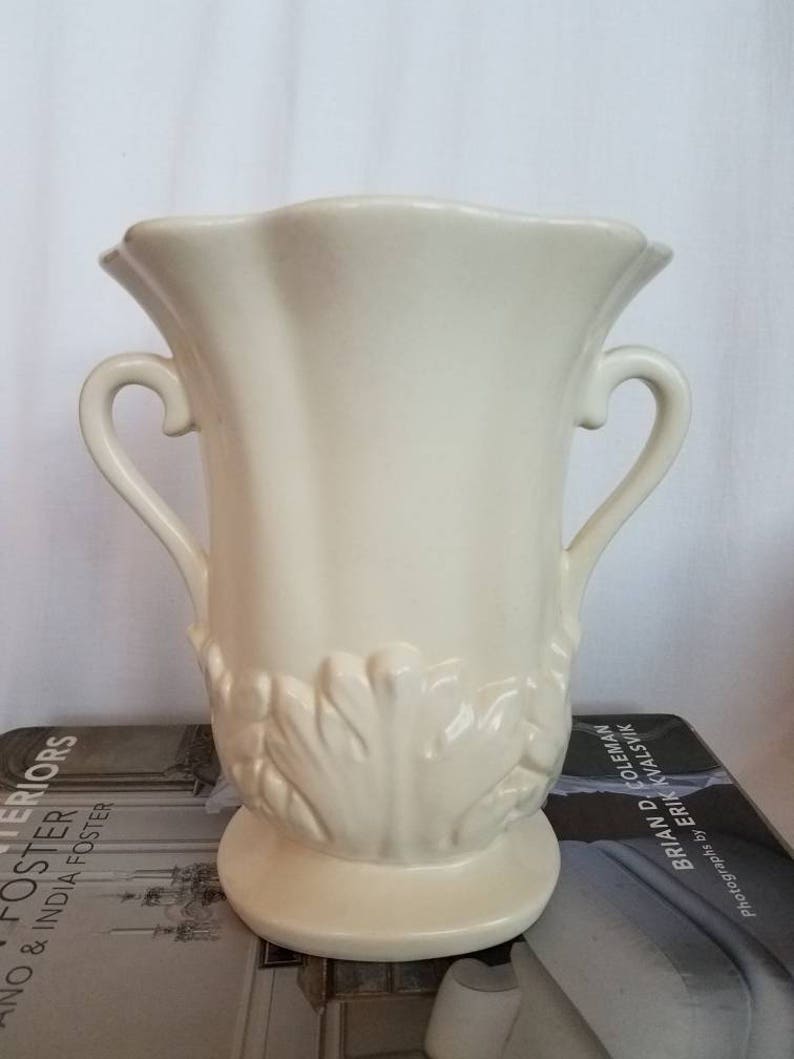 Vintage Red Wing Pottery Vase Cream With Green Interior Etsy