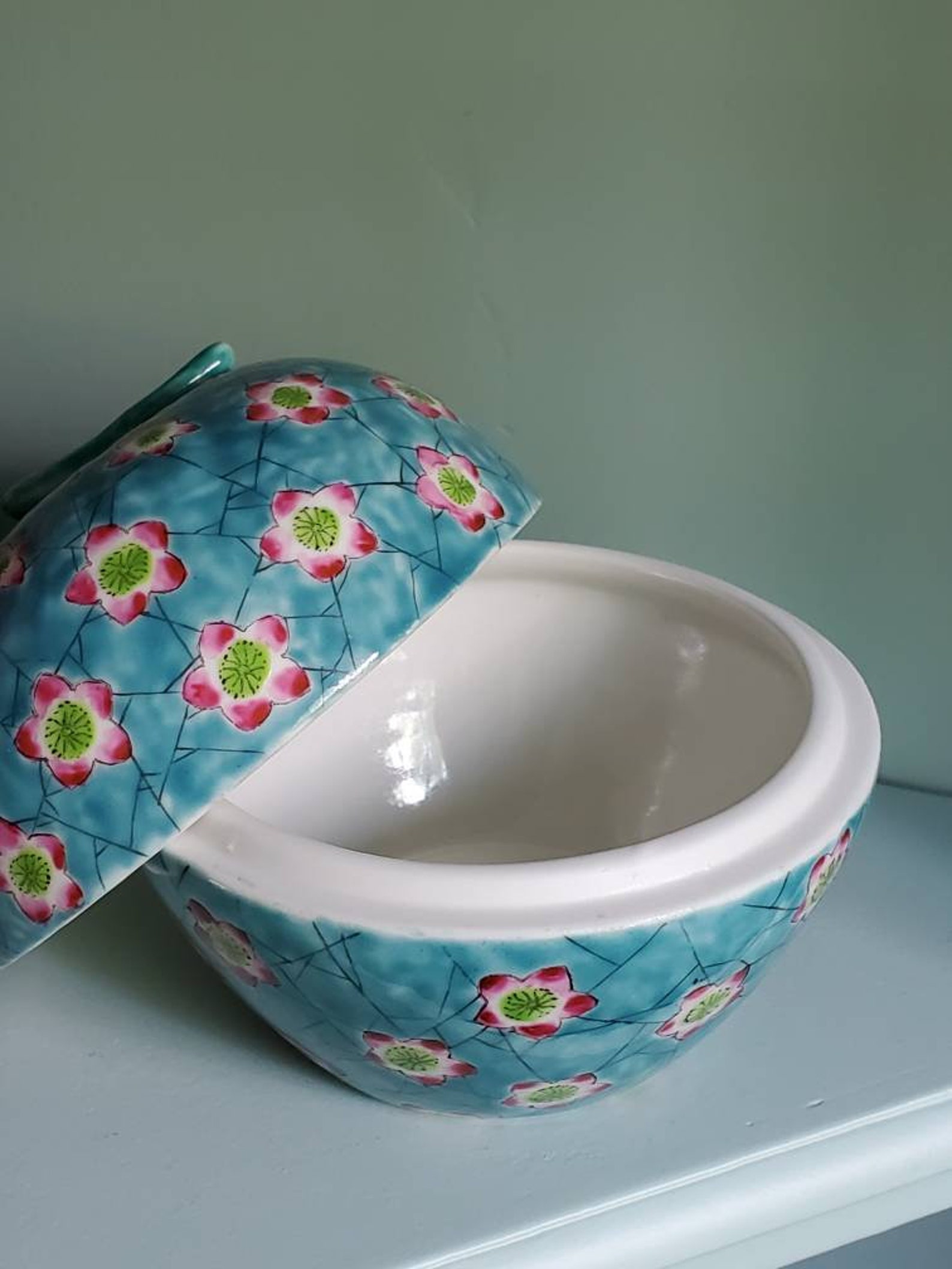 Chinoiserie Ceramic Apple Jar With Lid // Decorative Jar // Etsy