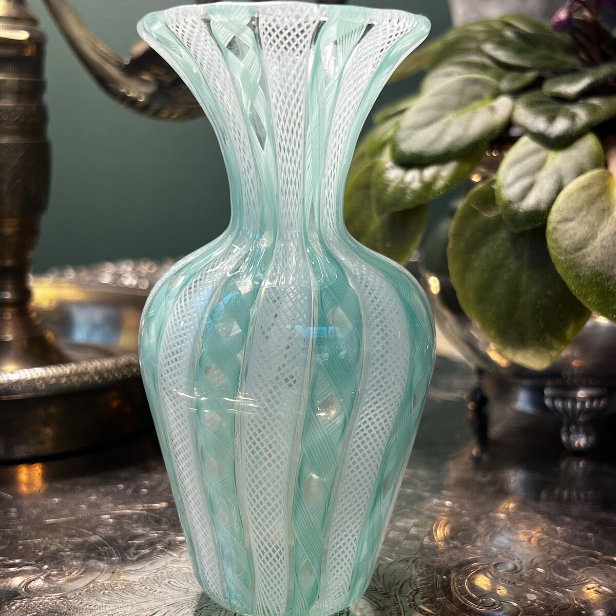 Vintage Murano Glass Latticino Petite Vase