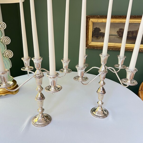 Gorgeous pair of vintage Sterling silver convertible 4-arm candelabra // Duchin candle holders // holiday table // Thanksgiving // Christmas