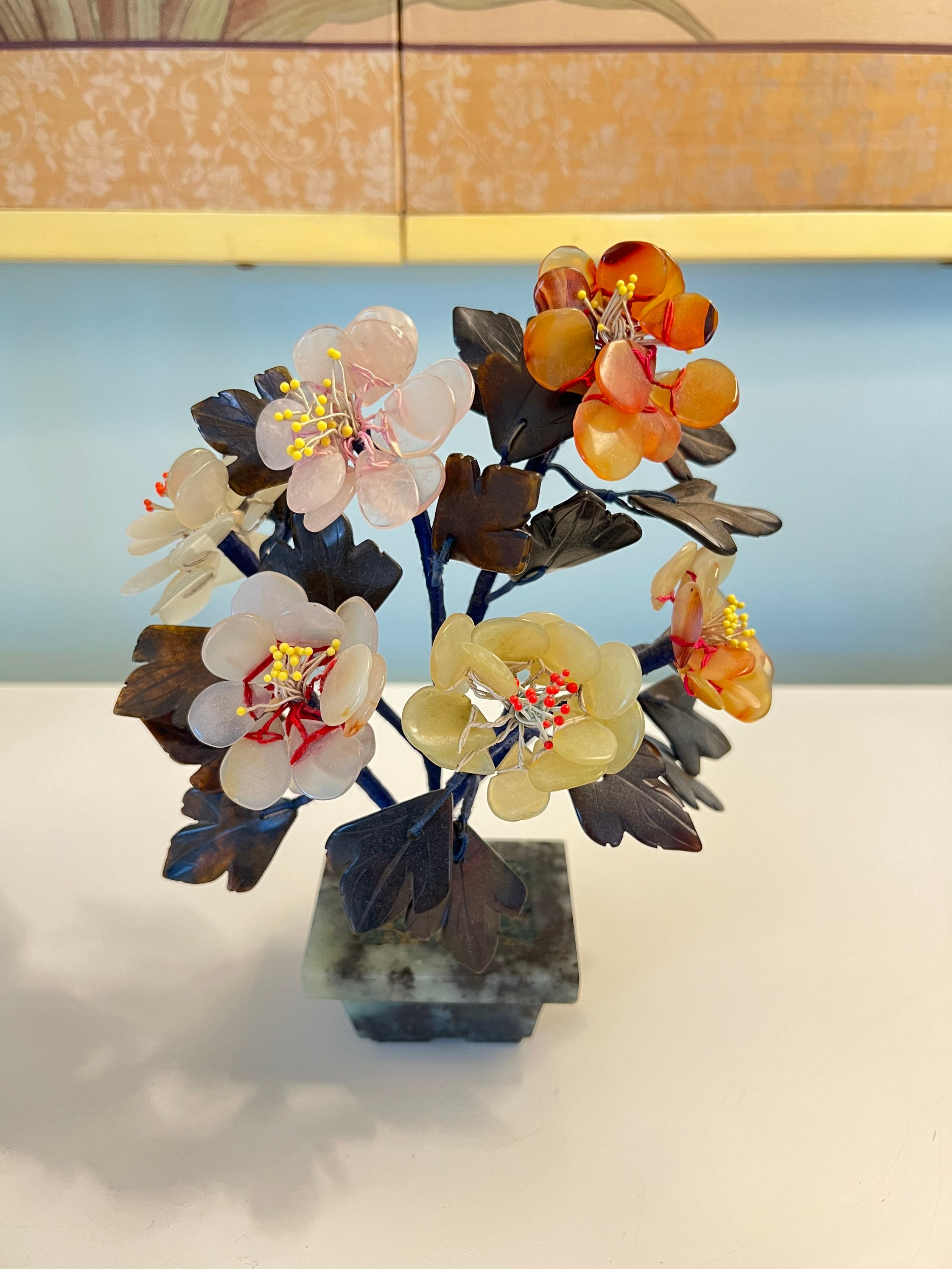 Vintage Jade Tree // Stone Bonsai // Midcentury // Pink Quartz Etsy