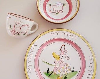 Stangle Pottery Bo Peep children's feeding set // child's plate // child's bowl // mug // baby gift // nursery decor // 1950s // baby shower