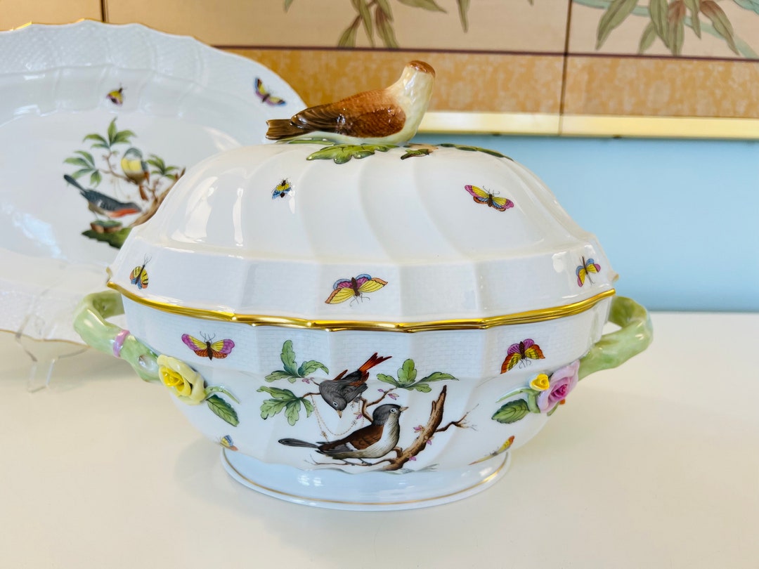 Herend Rothschild Bird 2 Qt Tureen With Bird Finial // Herend Hungary // Fine Porcelain // Hand