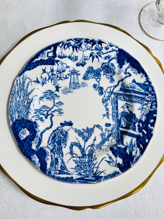 10 Royal Crown Derby Mikado Blue Salad Plates // Set of 10 // Blue