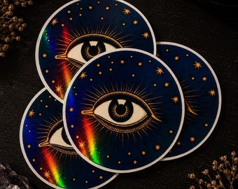 Celestial All Seeing Eye Sticker. Holographic Water Resistant Vinyl Sticker