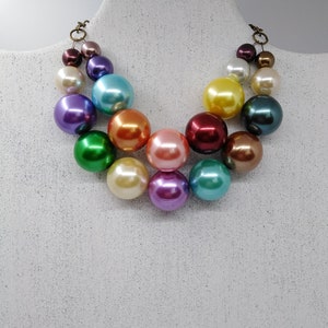 Chunky rainbow necklace, Big pearly necklace, Statement necklace, Rainbow collar, Multicoloured jewellery, Fun fashion, Happy jewellery, Big