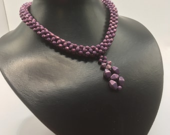 Hand Sewn Purple Czech Bead Necklace, Boho Jewelry