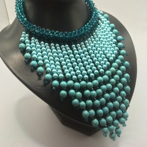 Boho chic necklace, Art deco fashion, Exotic turquoise necklace, Turquoise fringed necklace, Roaring 20s look necklace, Statement necklace