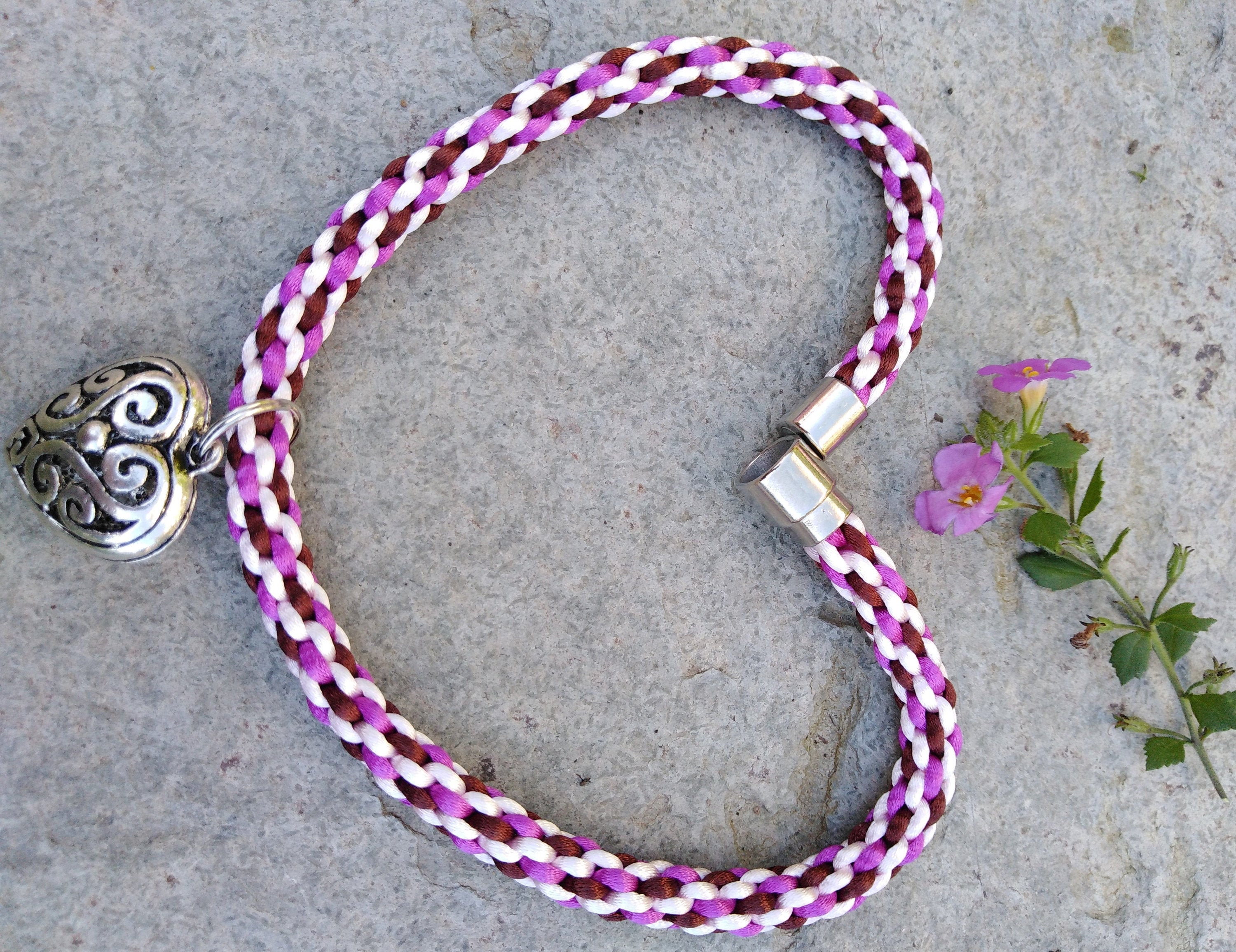 Pink Kumihimo Choker Bali Heart Pendant Kumihimo Necklace Etsy