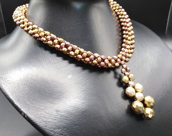 Gold Czech Bead Necklace, Renaissance Tudor Style