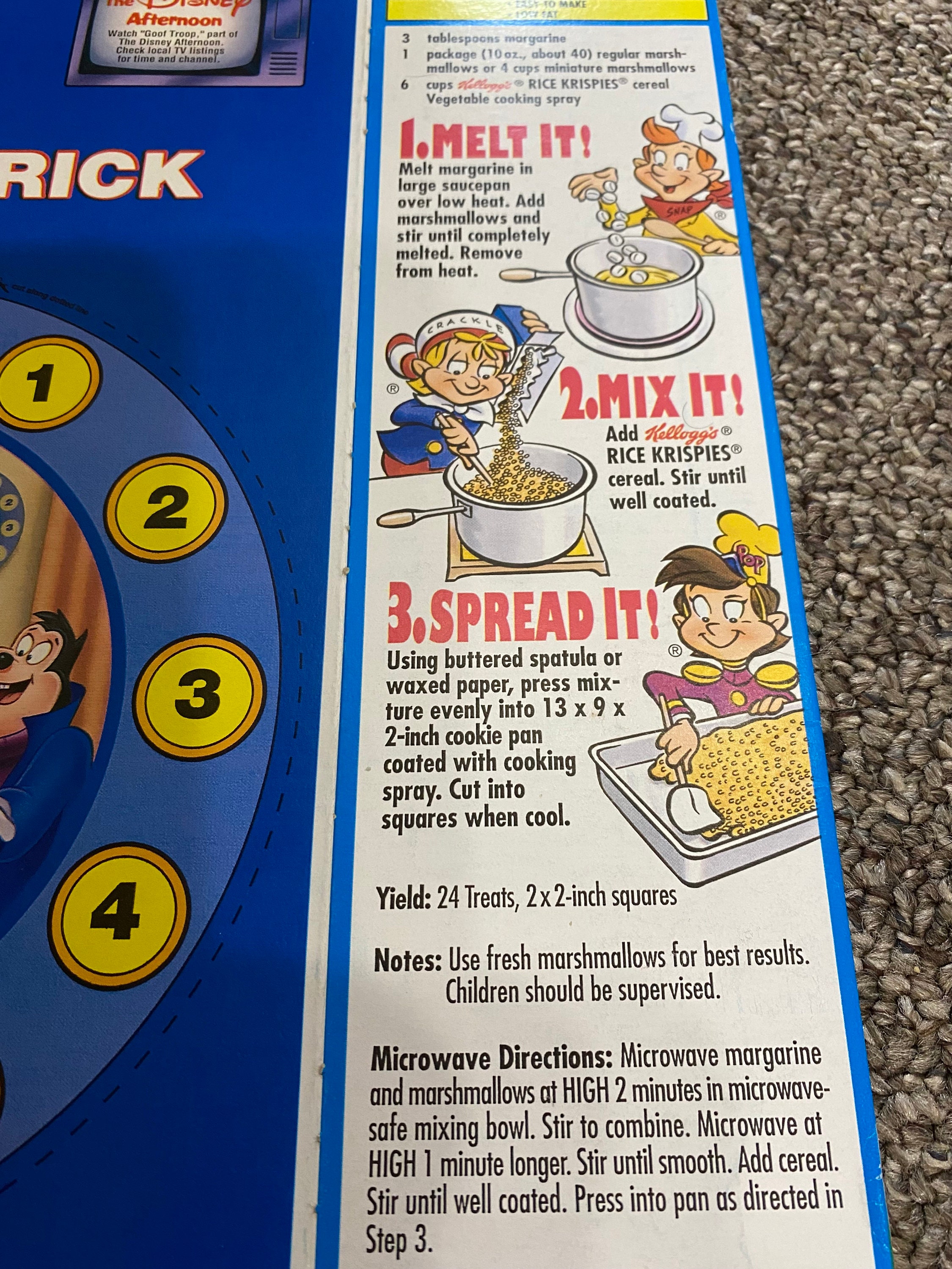 Vintage 1993 Kellogg's Rice Krispies Disney Afternoon Goof Troop