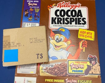 Vintage 1990 Kelloggs Cocoa Krispies Box with Tail Spin Mail Away Figure Set