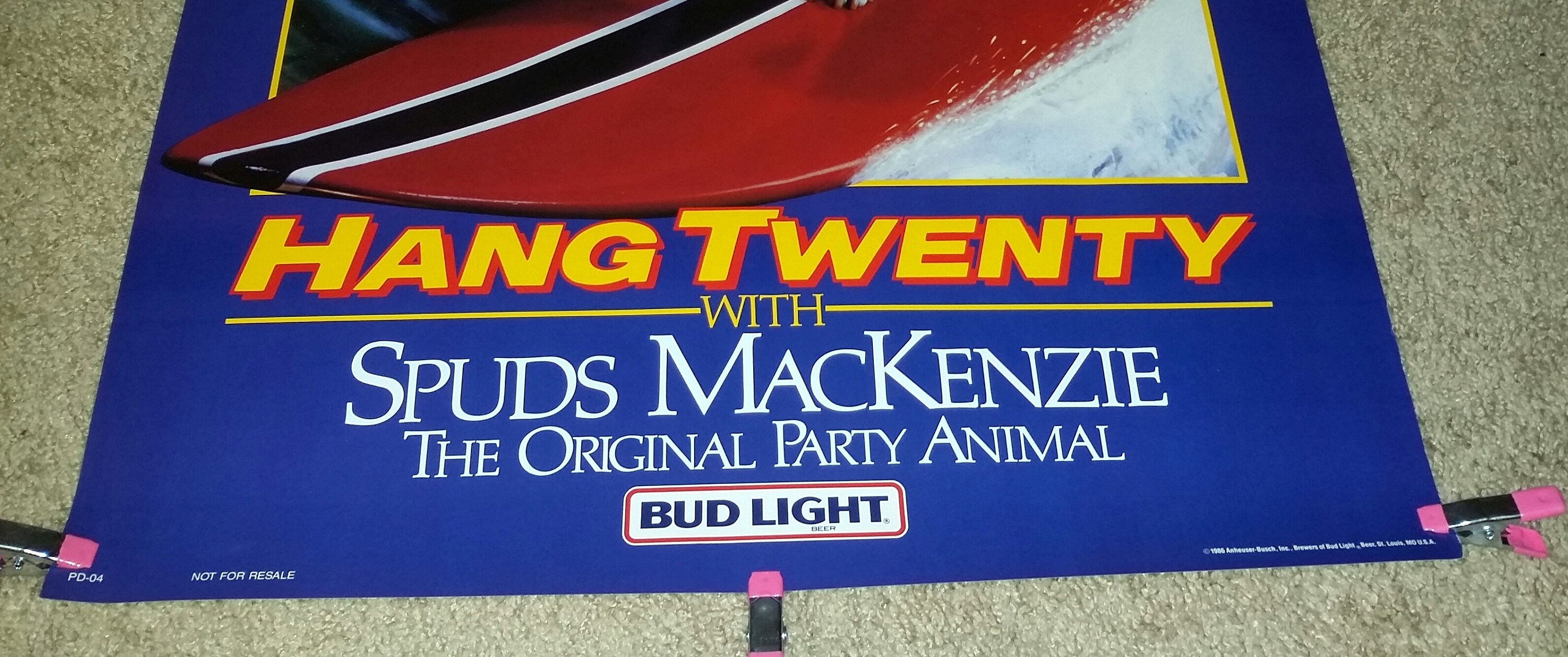 Vintage Original 1986 Budweiser Spuds Mackenzie Advertising Poster