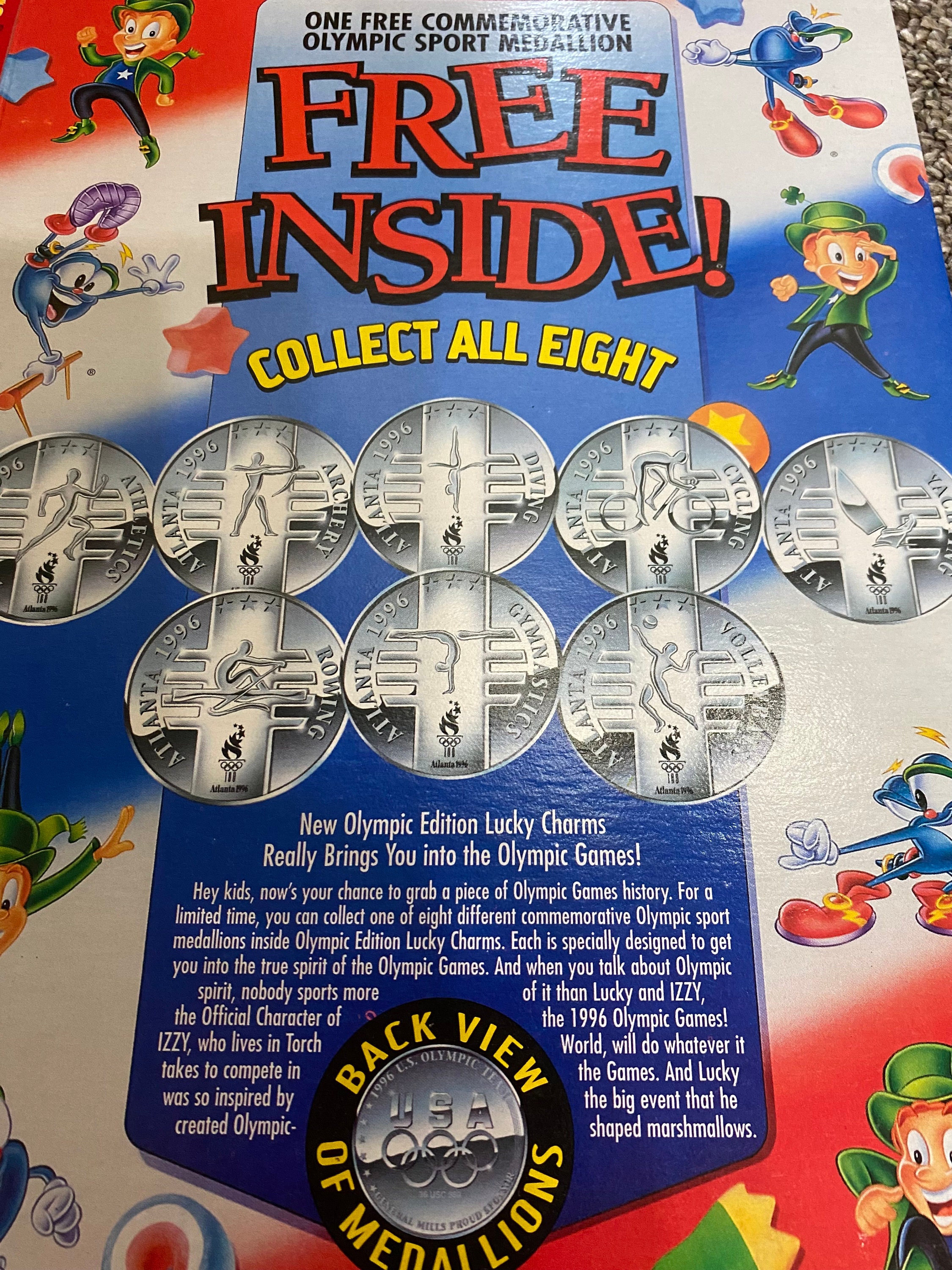 Vintage 1996 General Mills Atlantic Olympics Lucky Charm Box