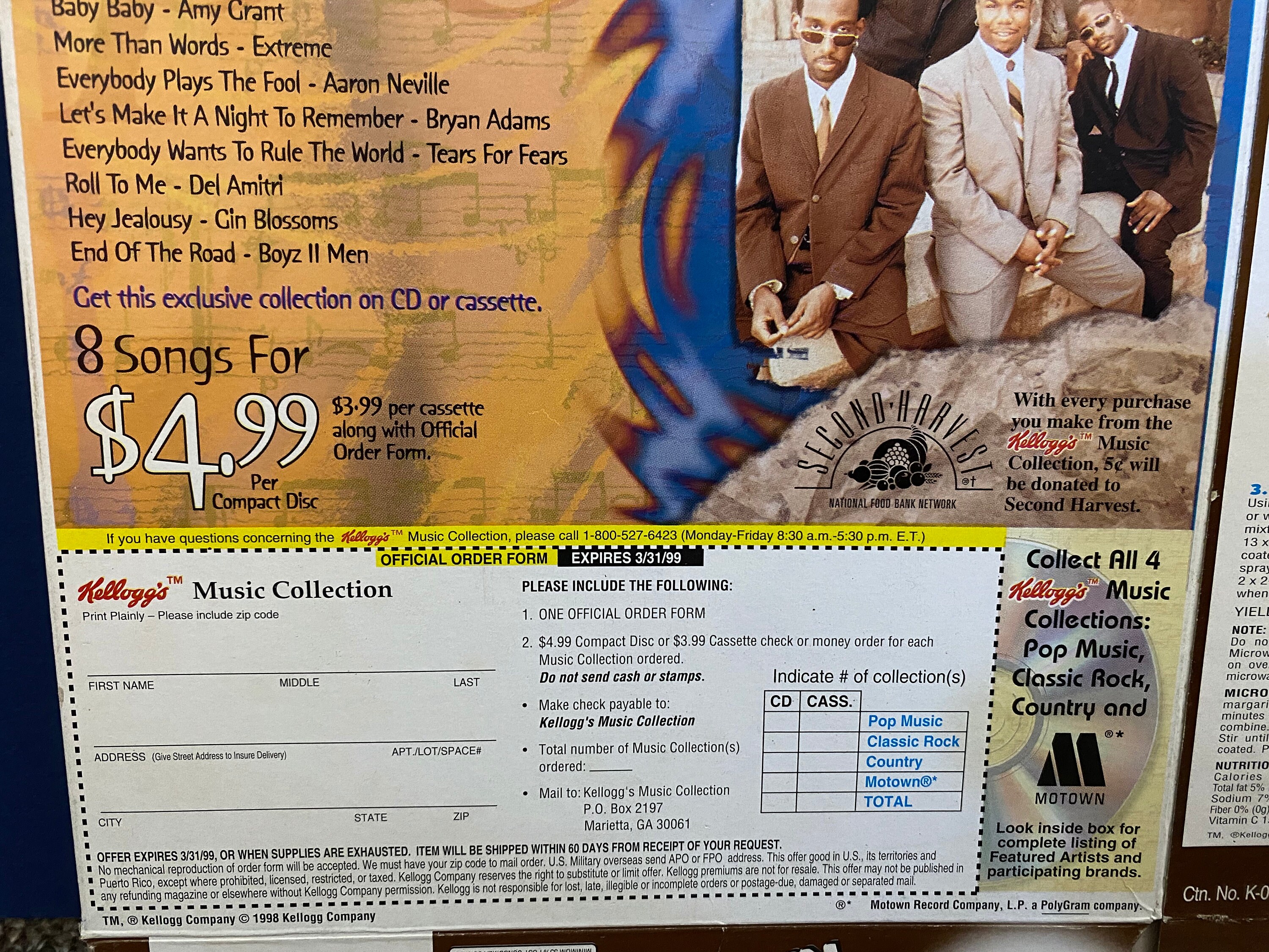 Vintage 1999 Kellogg's Cocoa Krispies Cereal Box Motown Music CD