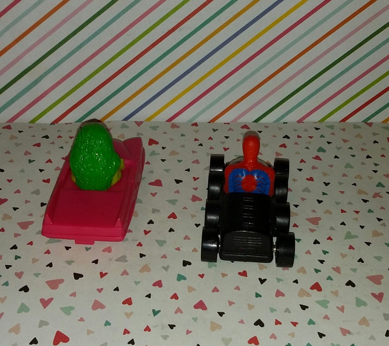 Vintage 1990s Marvel She Hulk and Spiderman Figures in Cars