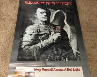 Vintage 1985 Bud Light Fright Night Mummy Ad Poster (Damaged)