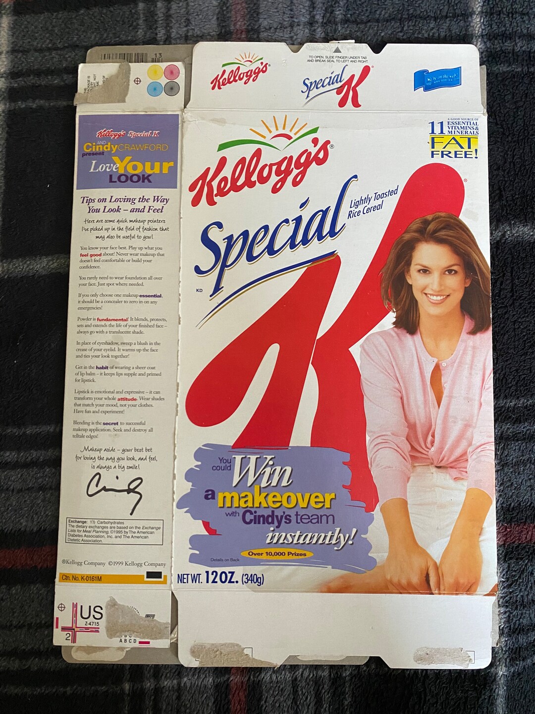 Vintage 1999 Kellogg's Special K Cindy Crawford Cereal Box