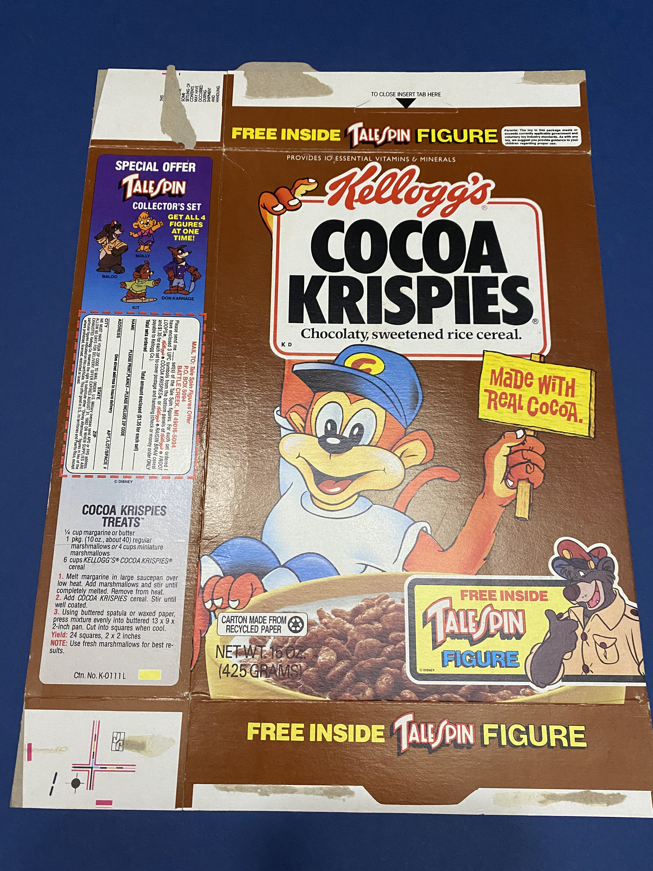 Vintage 1990 Kelloggs Cocoa Krispies Box With Tail Spin Mail Away