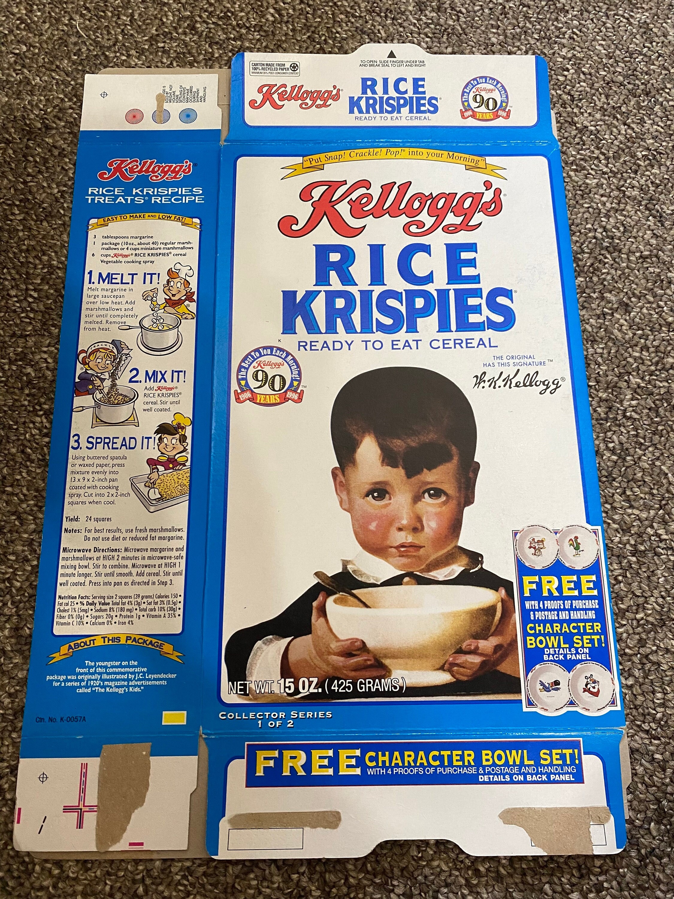 Vintage 1996 Kellogg's Rice Krispies 90th Anniversary Cereal Box