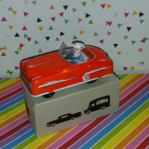 Retro Style Red Tin Friction Lemez Car and Driver Boxed (Old Store Stock)