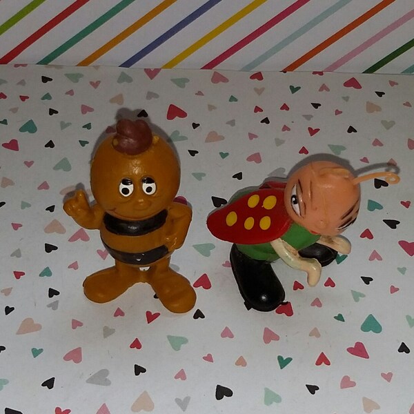 Vintage Lot of 2 1970s Maya the Bee PVC Figures (Willy and Lady Bug)