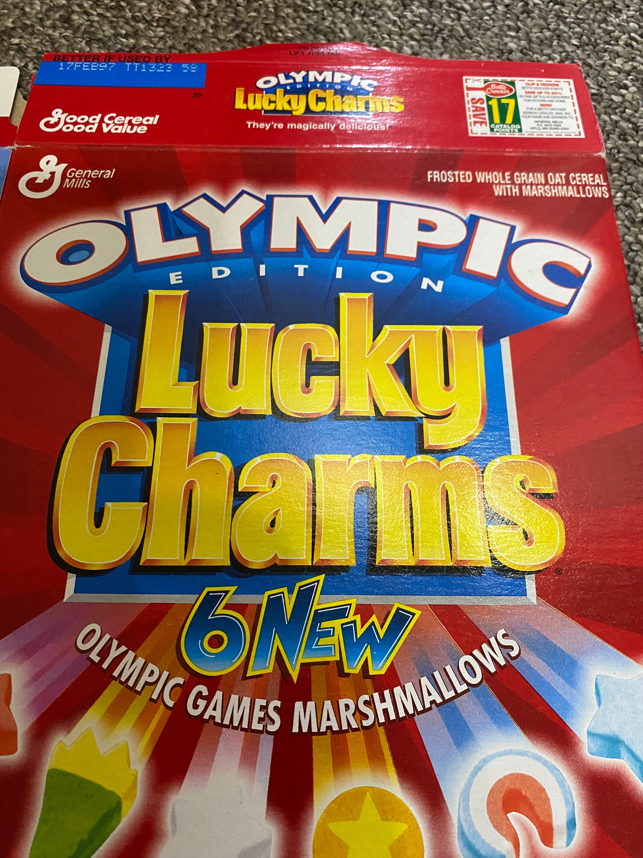 Vintage 1996 General Mills Atlantic Olympics Lucky Charm Box