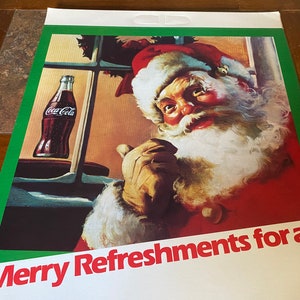 vintage Old Store Stock 1985 Coca Cola NEW COKE Santa Store Display Poster