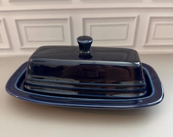 Fiesta Cobalt Blue Standard Covered Butter Dish Vintage Style Ceramic USA Kitchenware