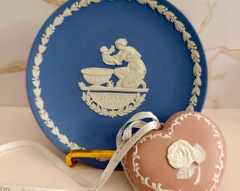 Wedgwood 1973 Mother Plate Blue Jasperware Vintage Blue White Relief Dish