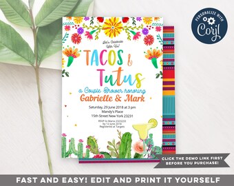 tacos and tutus baby shower invitations