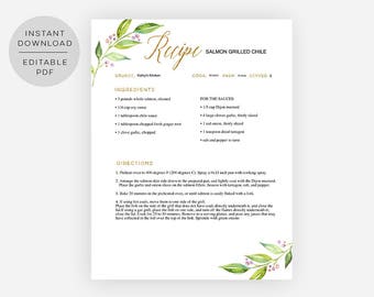 editable recipe page etsy recipe page template