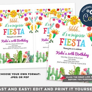 editable surprise mexican fiesta party invitation, Shhh it's a surprise fiesta, mexican birthday party invitation, fiesta surprise birthday image 3