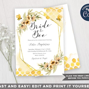 Editable Bride to Bee Bridal Shower Invitation, Bee Bridal Shower Invitation, Meant to Bee Bridal Shower, Honey Bridal Shower, CA052