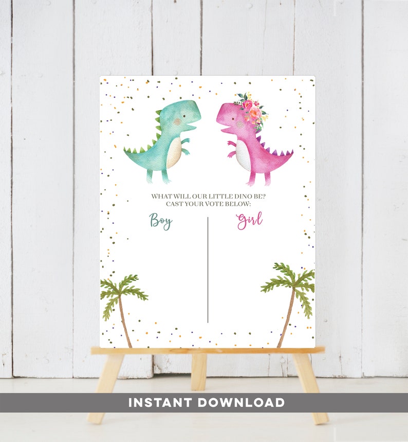 He or She Dinosaur Gender Reveal Sign Editable Blue and Pink Etsy