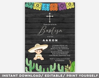 bautizo invitations editable template, Mexican Fiesta Baptism Invitation Boy, Invitacion Fiesta Bautizo, Fiesta Mexicana Invitacion Bautizo