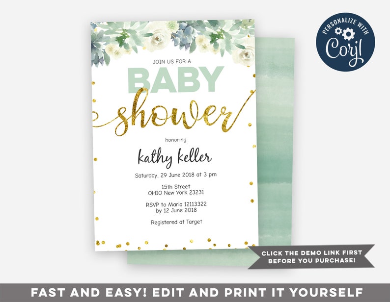 Succulent Baby Shower Invitation Floral Succulent Greenery Etsy