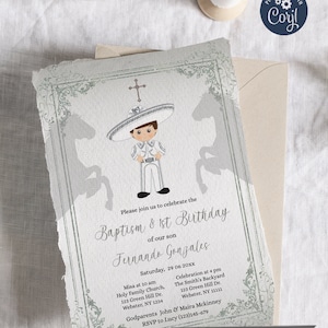 Convite para Batismo de Menino, Convite Charro Espanhol Editável para Menino Bautizo, Convite para Batismo de Menino Silver Fiesta, Convite para Batismo de Aniversário, S222