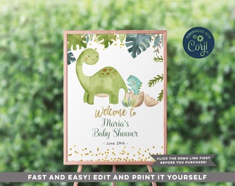 Dinosaur Baby Shower Welcome sign, Editable Welcome Sign, Dinosaur Baby Shower Themed Party, Custom party, Baby Dinosaur Sign Invite, EV75