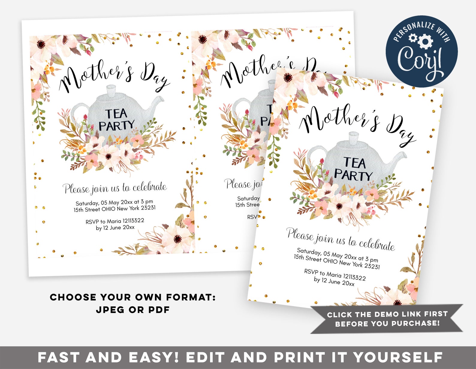 Mother's Day Tea Party Invitation Template Mother's | Etsy