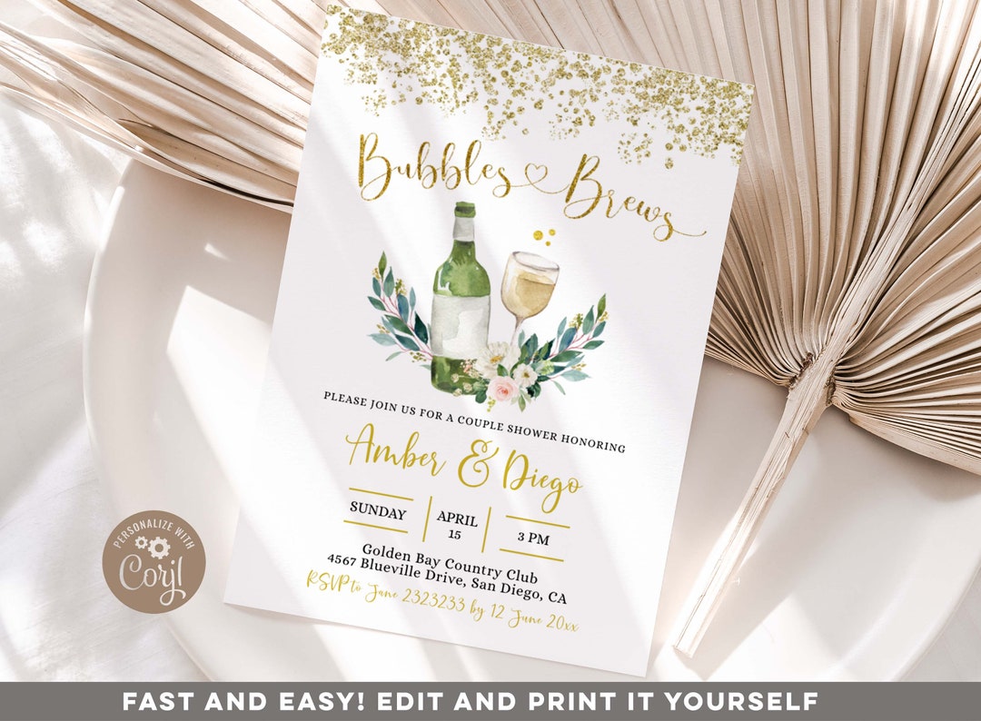 EDITABLE Bubbles and Brews Before They Say I Do Invitation Etsy