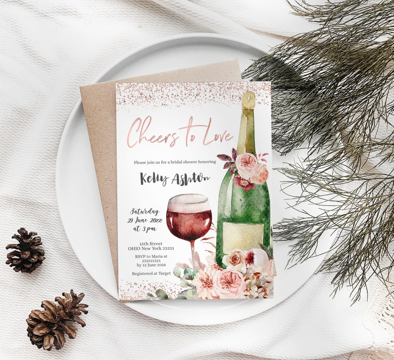 Editable Cheers to Love Blush Bridal Shower Invitation Etsy