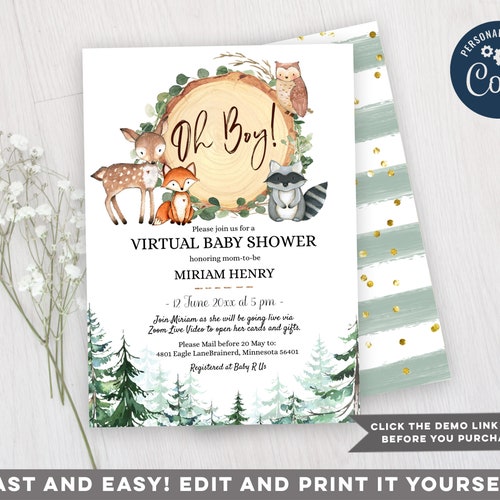 Virtual Baby Shower Invitation Boy Editable Invitation Etsy