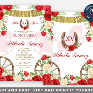 DIY Quinceañera Invitation, Champagne Beige Princess Floral, Birthday  Digital Invite, Mis XV Quince, Sweet 16, Editable Template Download -   Israel